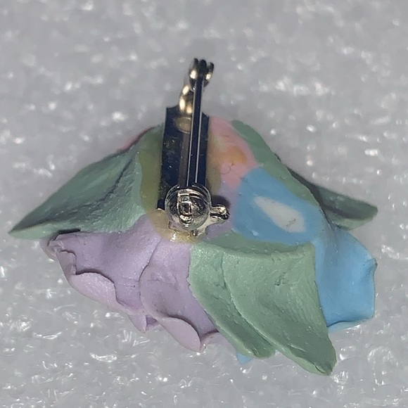 Ceramic Blue, Pink, & Violet Roses Brooch Pin - Picture 9 of 14
